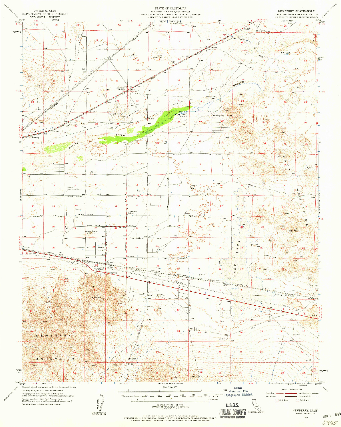 USGS 1:62500-SCALE QUADRANGLE FOR NEWBERRY, CA 1955