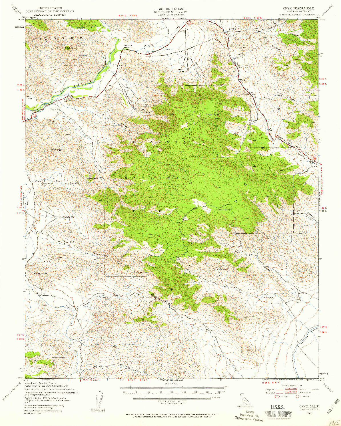 USGS 1:62500-SCALE QUADRANGLE FOR ONYX, CA 1943