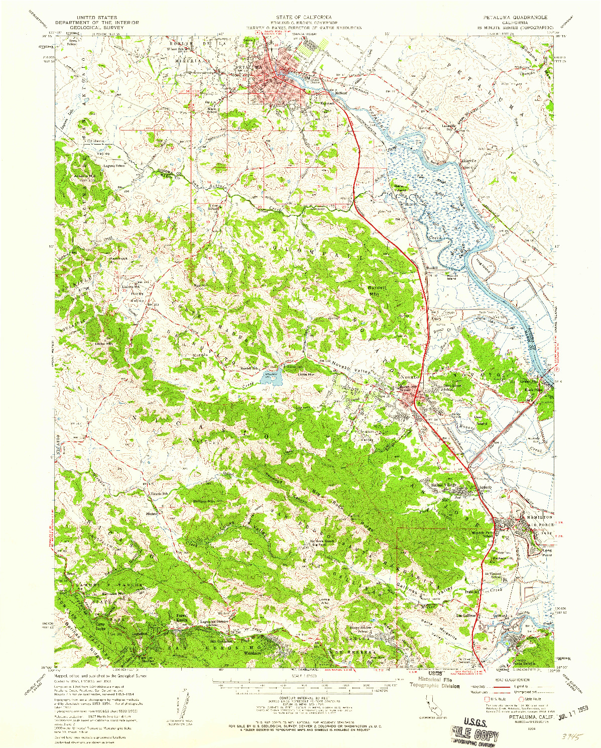 USGS 1:62500-SCALE QUADRANGLE FOR PETALUMA, CA 1954