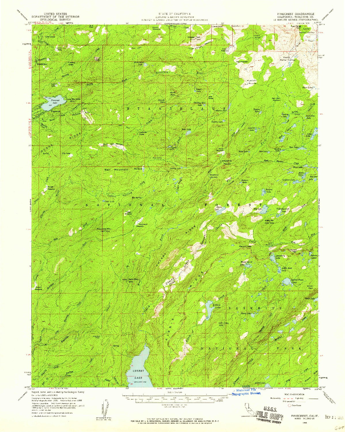 USGS 1:62500-SCALE QUADRANGLE FOR PINECREST, CA 1956