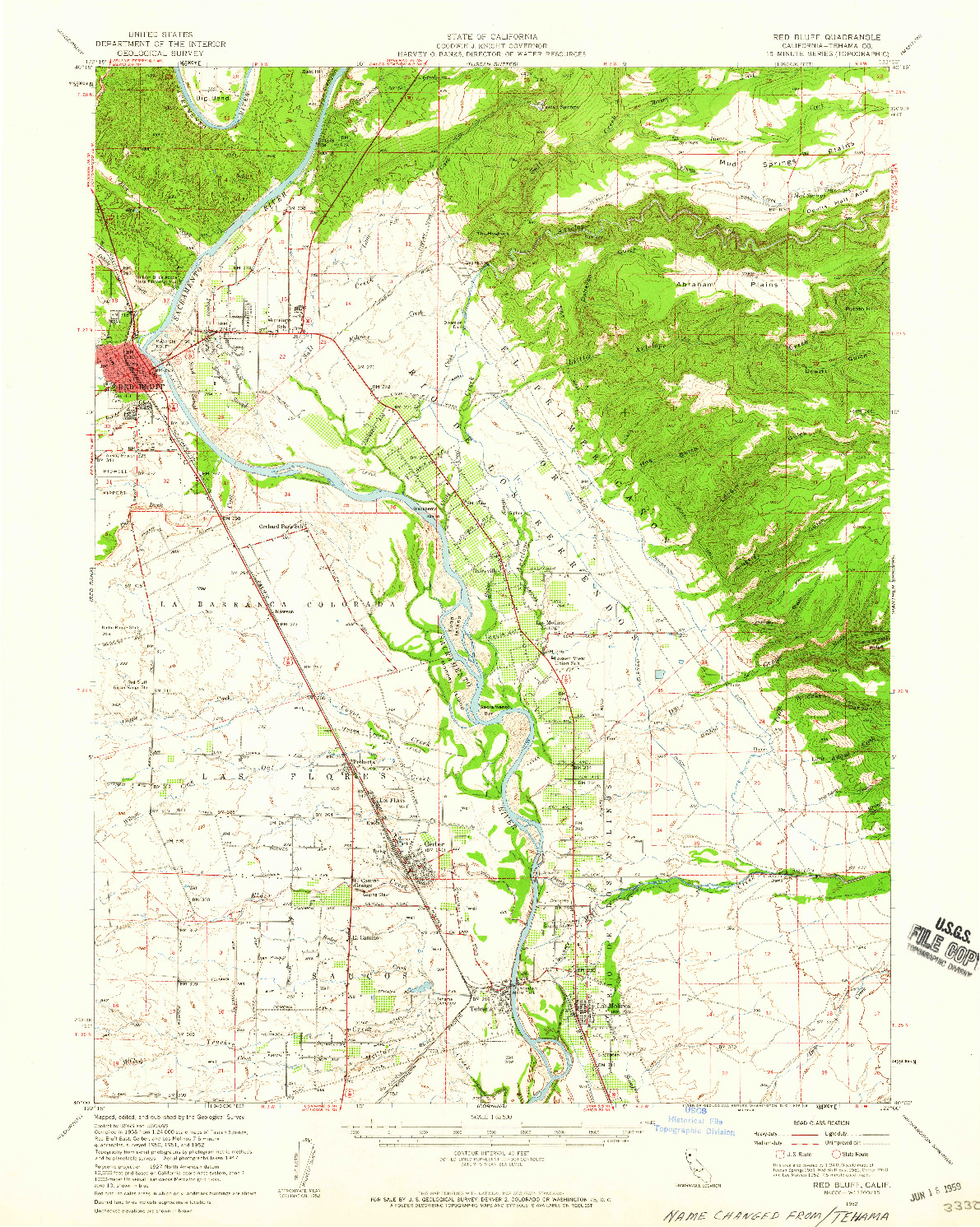 USGS 1:62500-SCALE QUADRANGLE FOR RED BLUFF, CA 1952