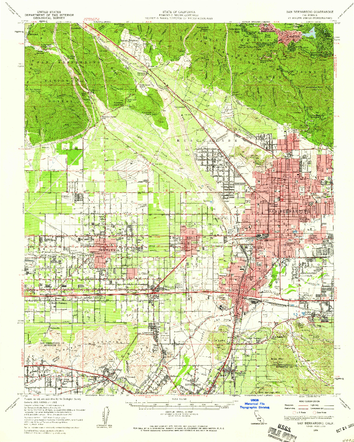 USGS 1:62500-SCALE QUADRANGLE FOR SAN BERNARDINO, CA 1954