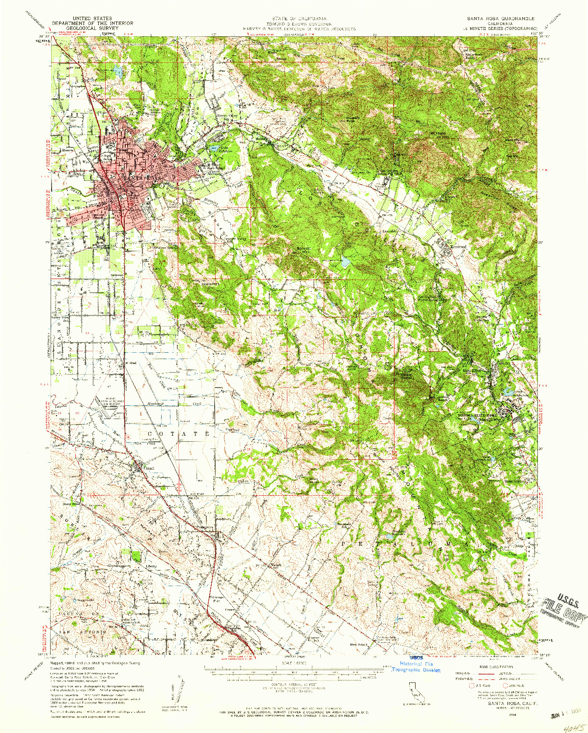USGS 1:62500-SCALE QUADRANGLE FOR SANTA ROSA, CA 1954