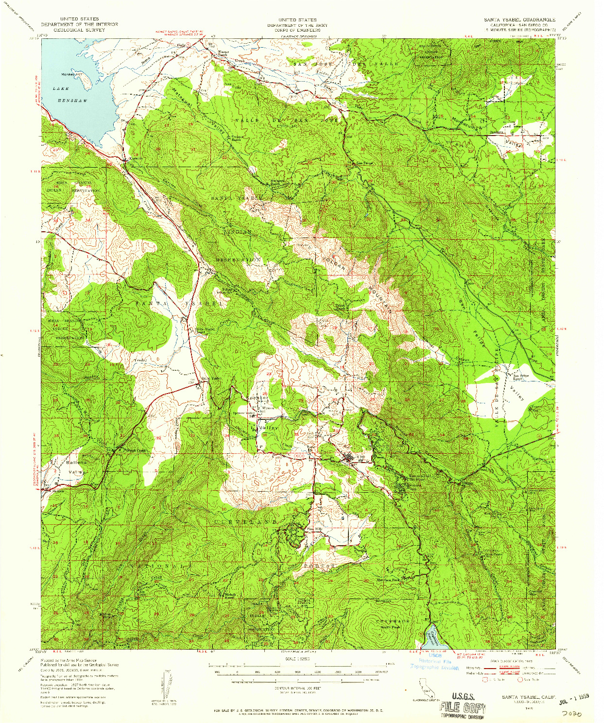 USGS 1:62500-SCALE QUADRANGLE FOR SANTA YSABEL, CA 1939