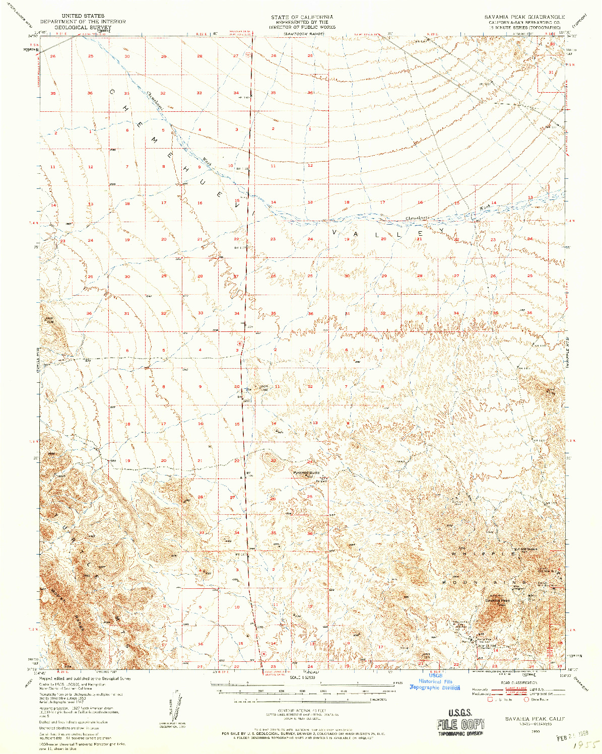 USGS 1:62500-SCALE QUADRANGLE FOR SAVAHIA PEAK, CA 1950