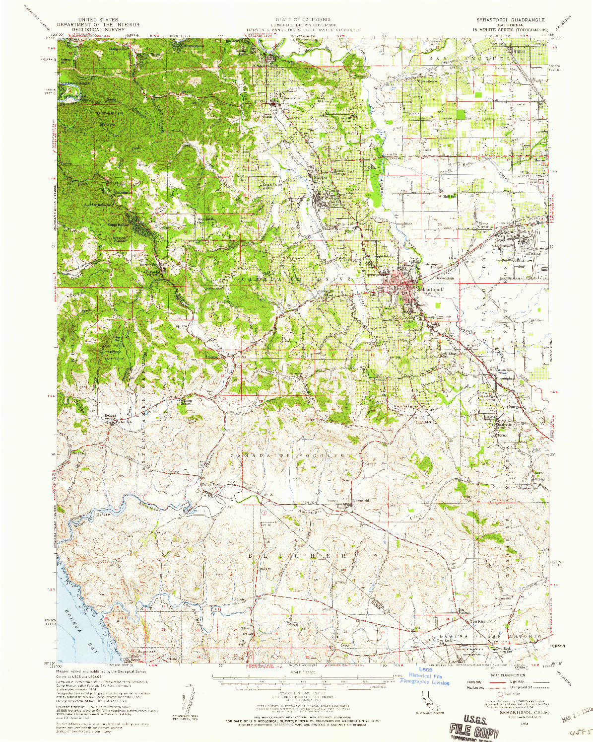 USGS 1:62500-SCALE QUADRANGLE FOR SEBASTOPOL, CA 1954
