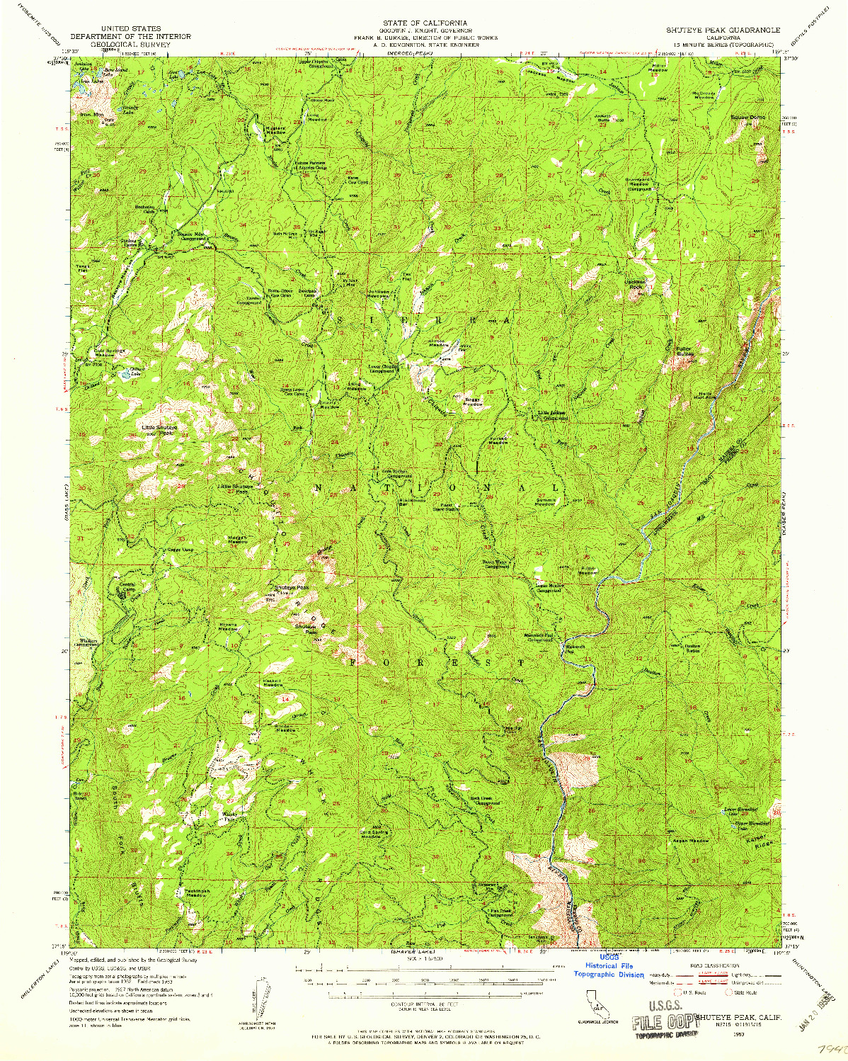 USGS 1:62500-SCALE QUADRANGLE FOR SHUTEYE PEAK, CA 1953