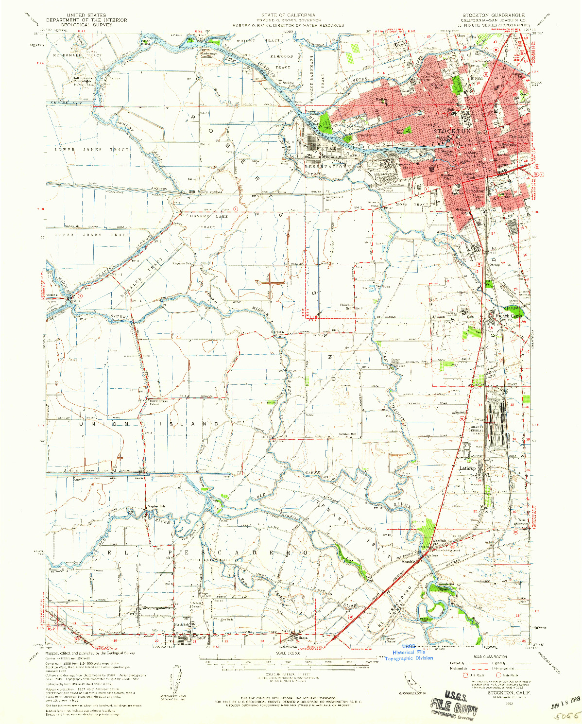 USGS 1:62500-SCALE QUADRANGLE FOR STOCKTON, CA 1952