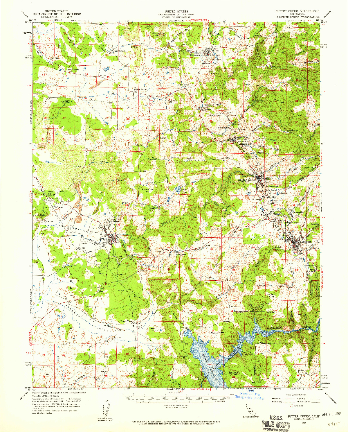 USGS 1:62500-SCALE QUADRANGLE FOR SUTTER CREEK, CA 1957