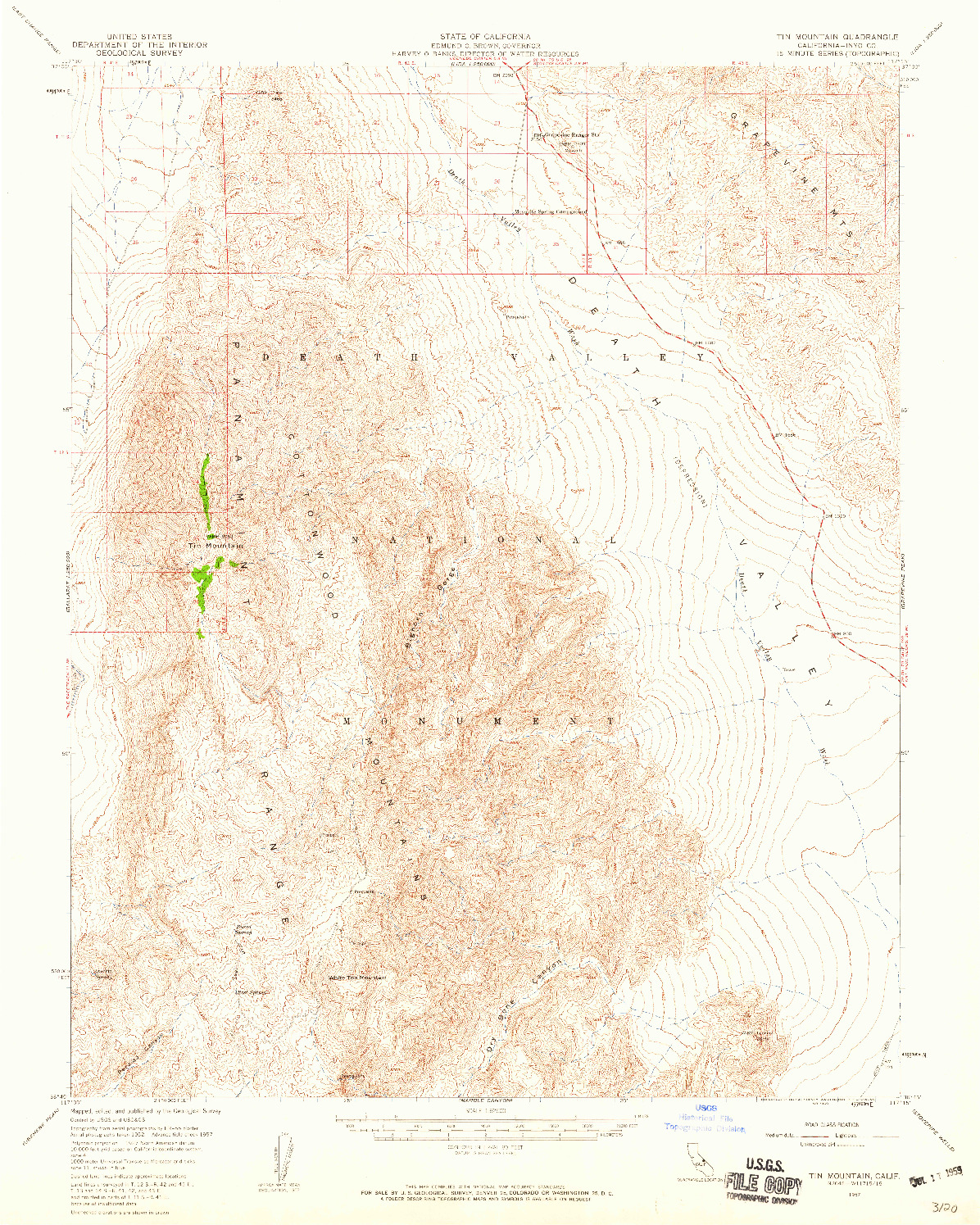 USGS 1:62500-SCALE QUADRANGLE FOR TIN MOUNTAIN, CA 1957