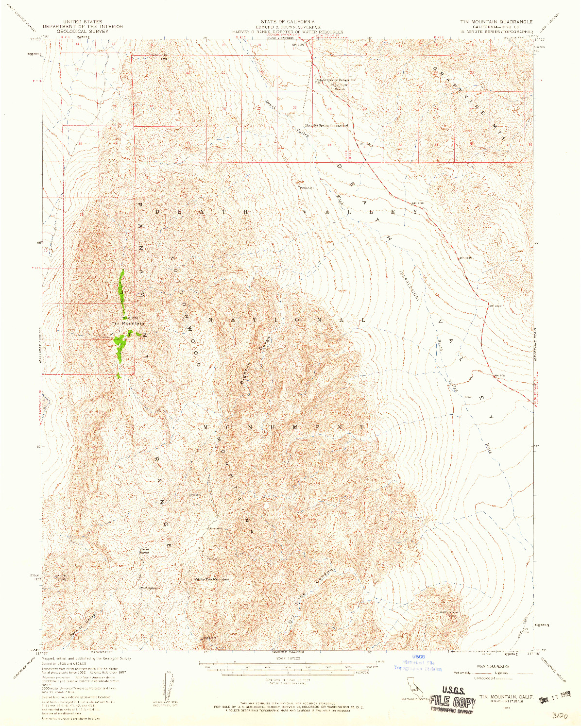 USGS 1:62500-SCALE QUADRANGLE FOR TIN MOUNTAIN, CA 1957