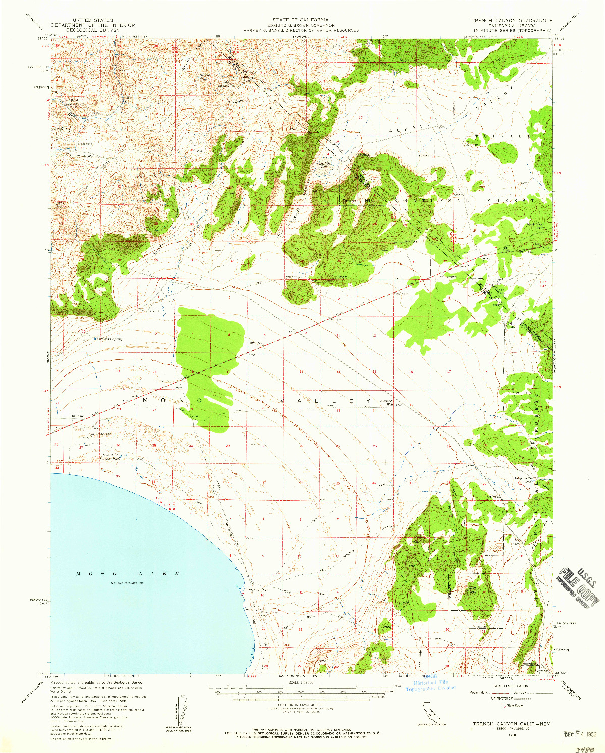 USGS 1:62500-SCALE QUADRANGLE FOR TRENCH CANYON, CA 1958