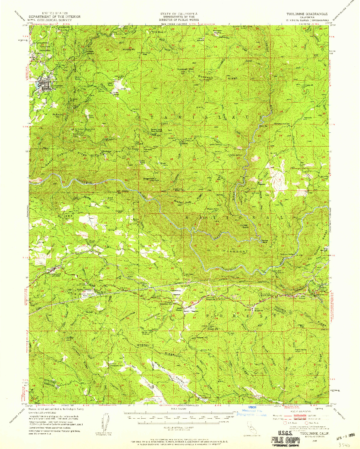 USGS 1:62500-SCALE QUADRANGLE FOR TUOLUMNE, CA 1948