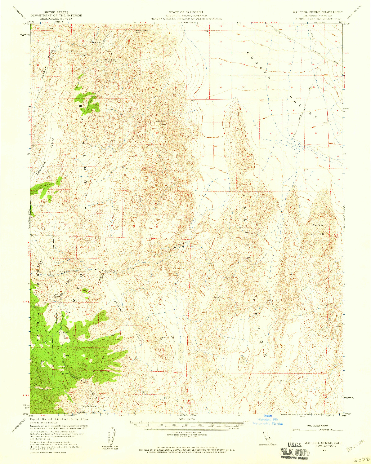 USGS 1:62500-SCALE QUADRANGLE FOR WAUCOBA SPRING, CA 1958