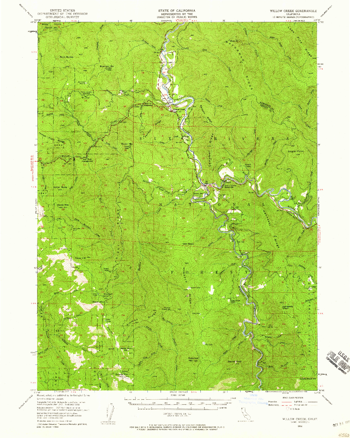 USGS 1:62500-SCALE QUADRANGLE FOR WILLOW CREEK, CA 1952