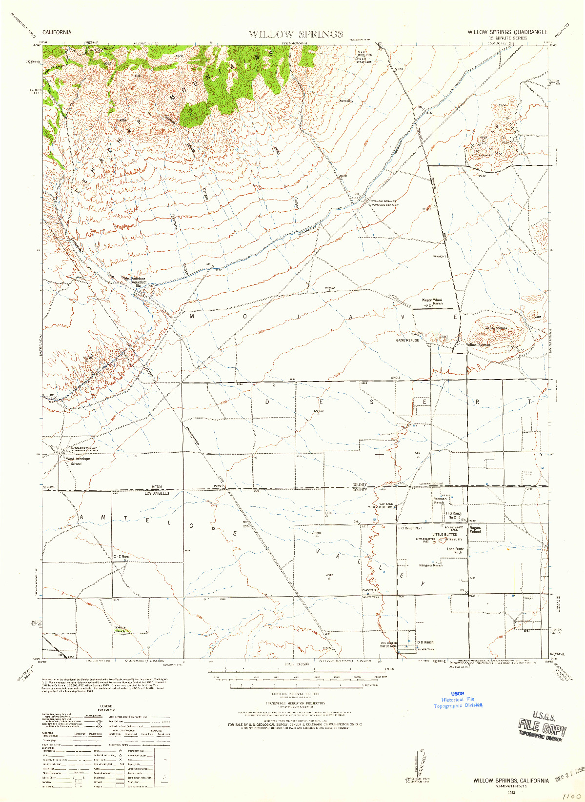 USGS 1:62500-SCALE QUADRANGLE FOR WILLOW SPRINGS, CA 1943