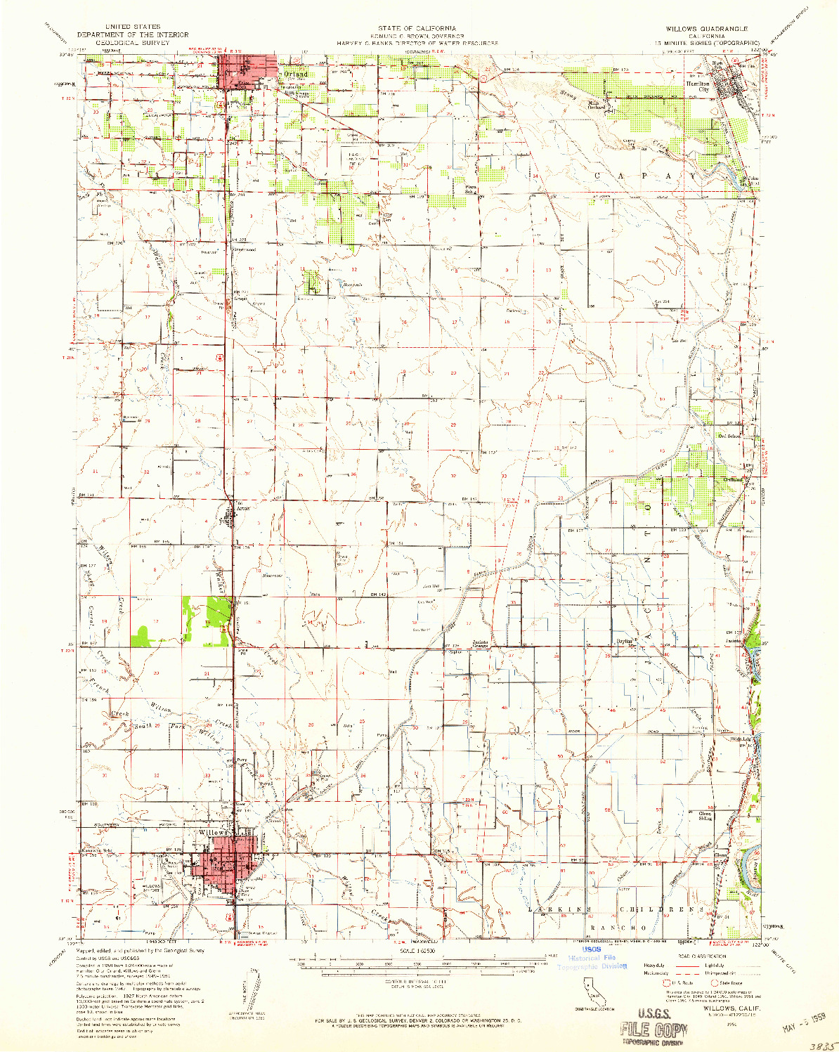 USGS 1:62500-SCALE QUADRANGLE FOR WILLOWS, CA 1951