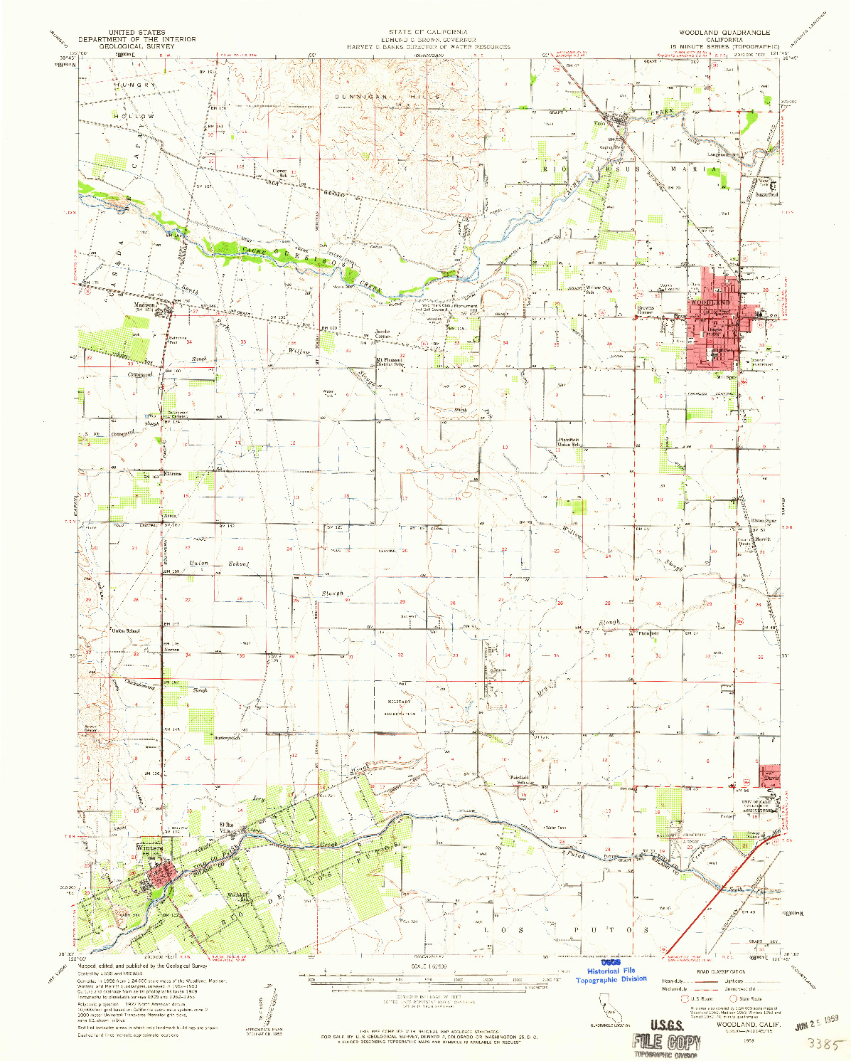 USGS 1:62500-SCALE QUADRANGLE FOR WOODLAND, CA 1953