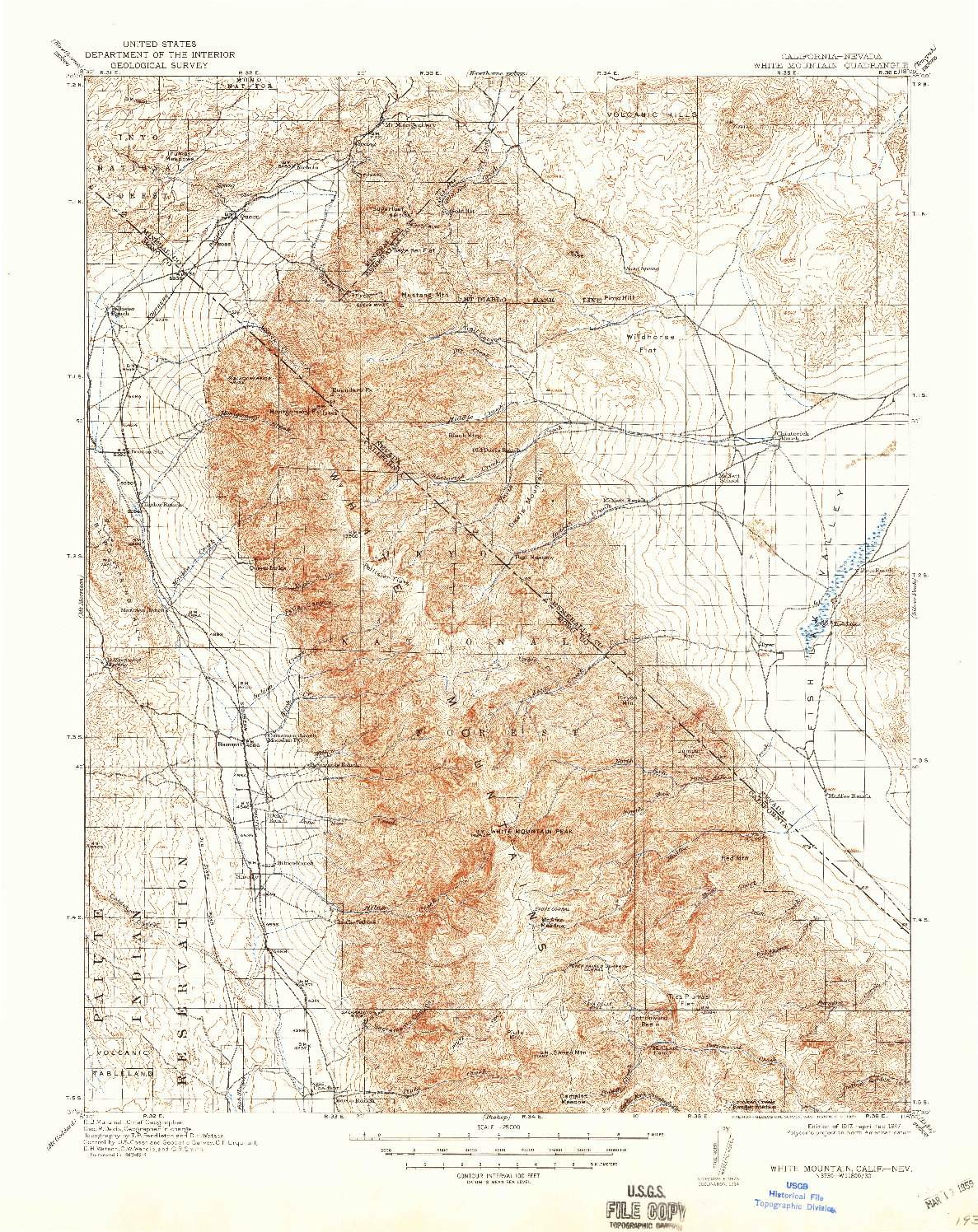 USGS 1:125000-SCALE QUADRANGLE FOR WHITE MOUNTAIN, CA 1917