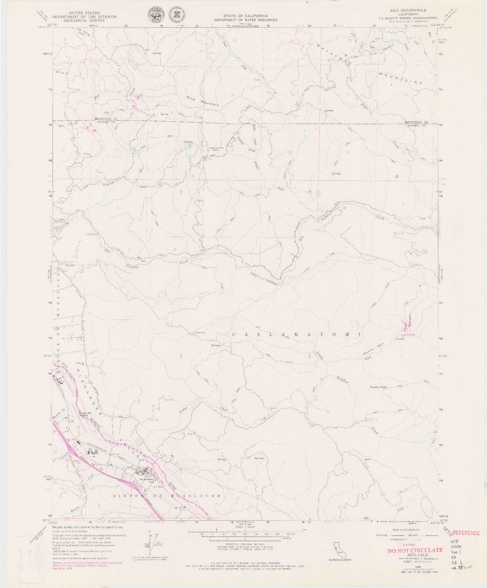 USGS 1:24000-SCALE QUADRANGLE FOR ASTI, CA 1959