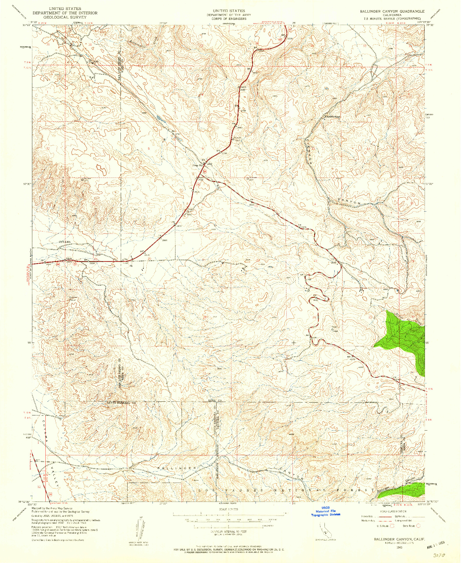 USGS 1:24000-SCALE QUADRANGLE FOR BALLINGER CANYON, CA 1943