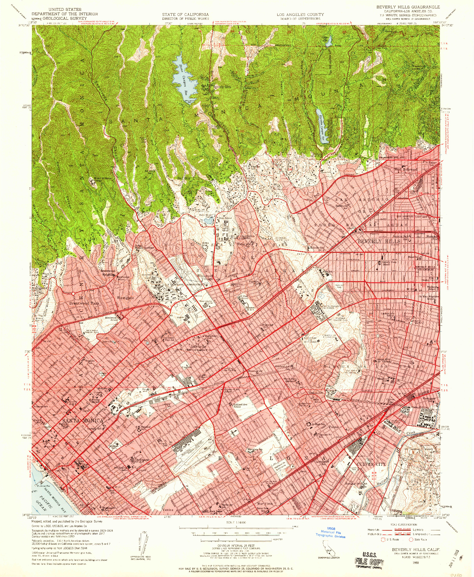 USGS 1:24000-SCALE QUADRANGLE FOR BEVERLY HILLS, CA 1950