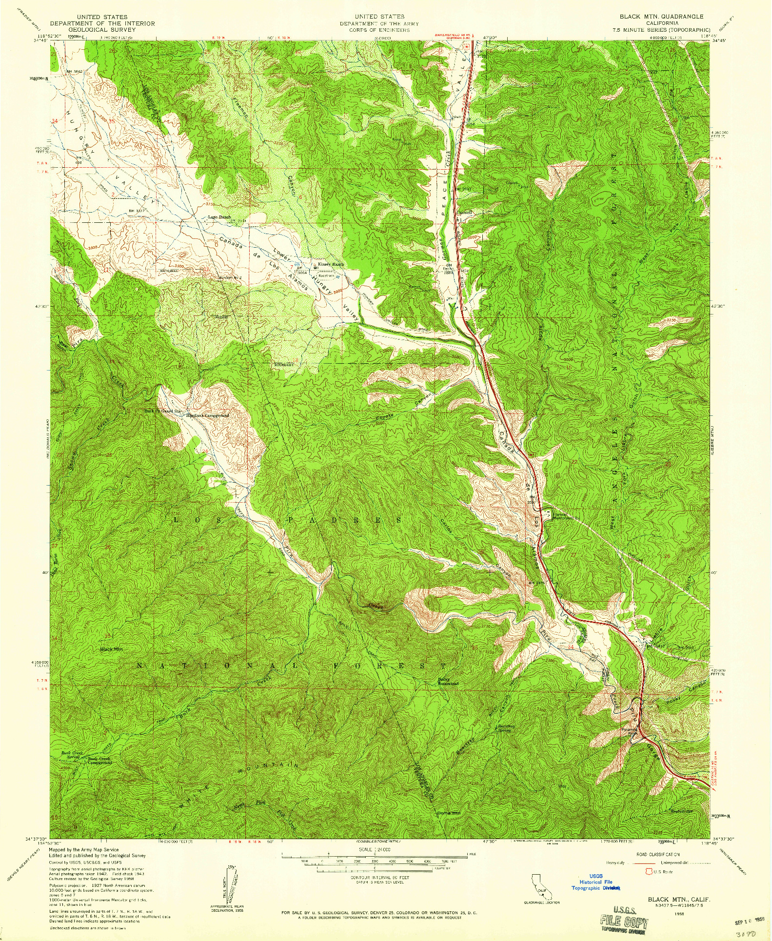 USGS 1:24000-SCALE QUADRANGLE FOR BLACK MTN, CA 1958