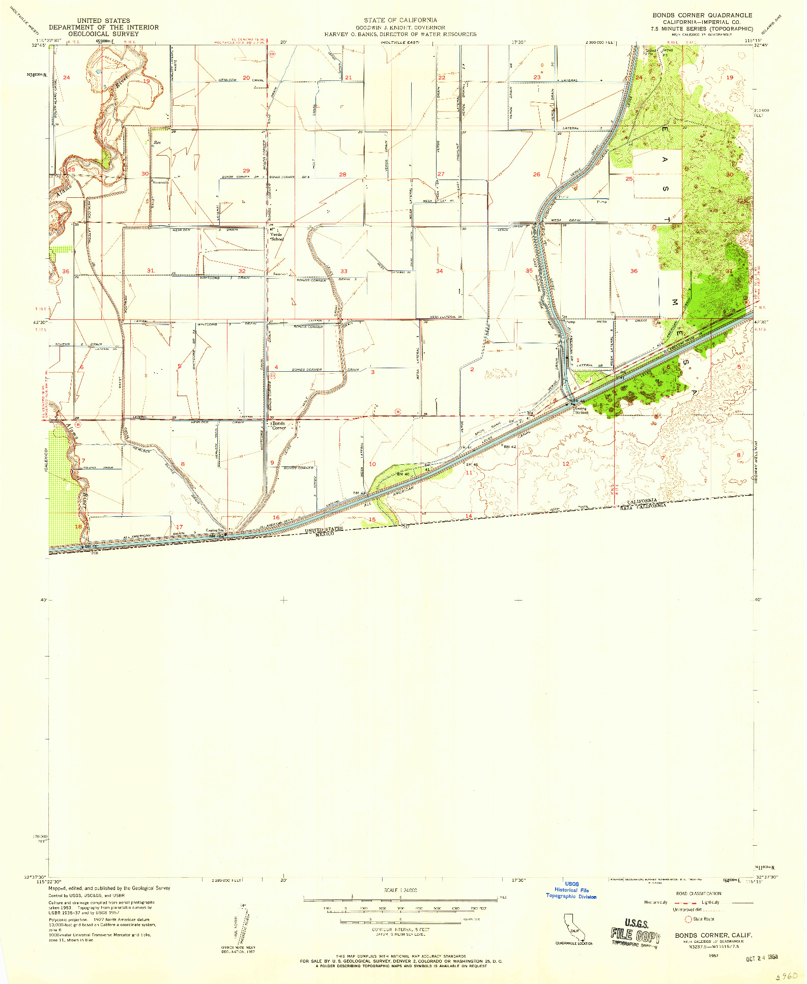 USGS 1:24000-SCALE QUADRANGLE FOR BONDS CORNER, CA 1957