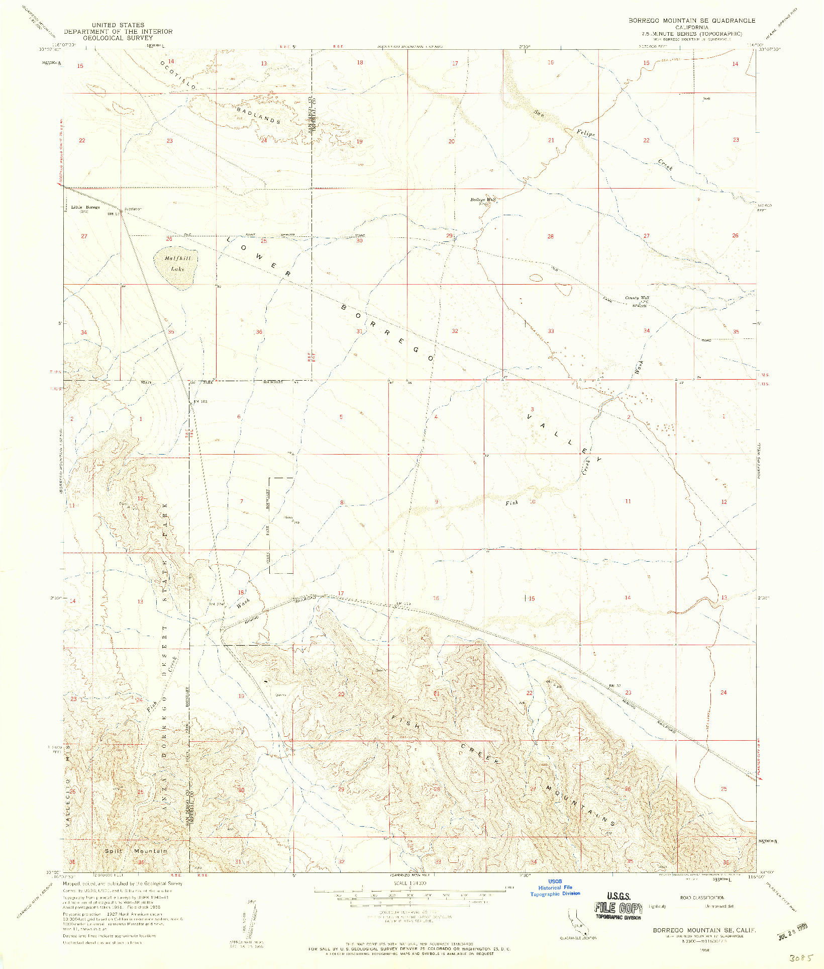 USGS 1:24000-SCALE QUADRANGLE FOR BORREGO MOUNTAIN SE, CA 1958