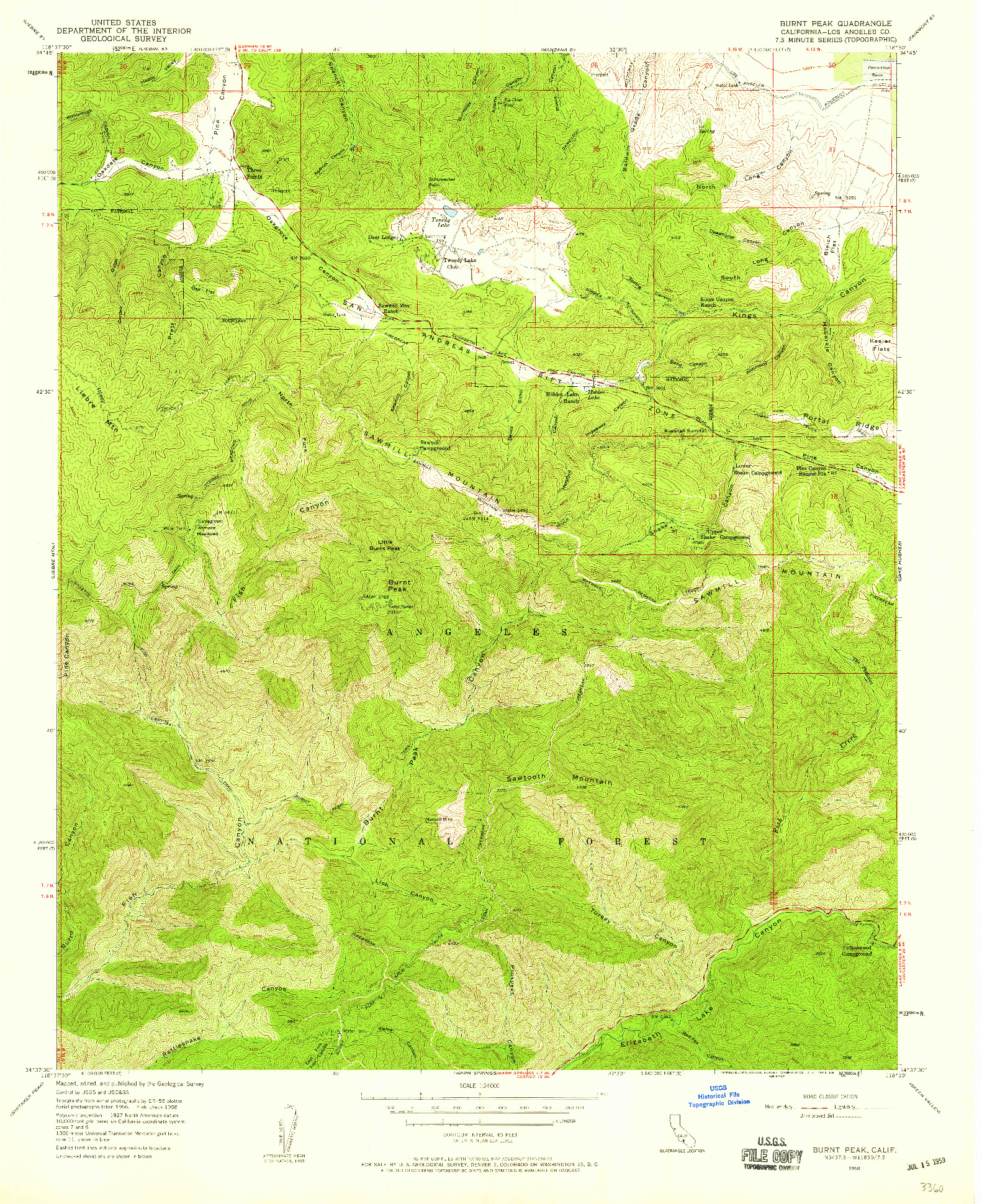 USGS 1:24000-SCALE QUADRANGLE FOR BURNT PEAK, CA 1958