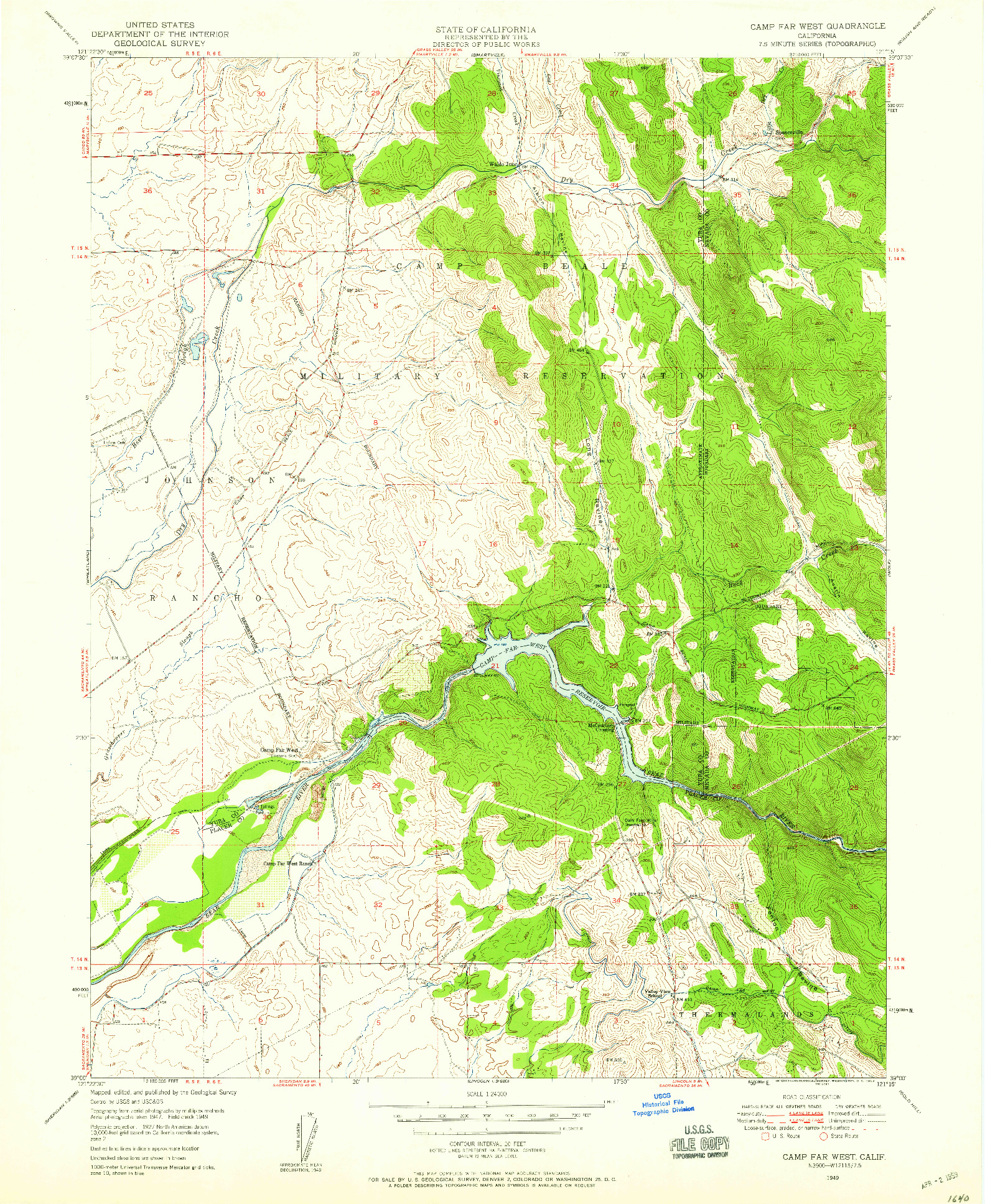 USGS 1:24000-SCALE QUADRANGLE FOR CAMP FAR WEST, CA 1949