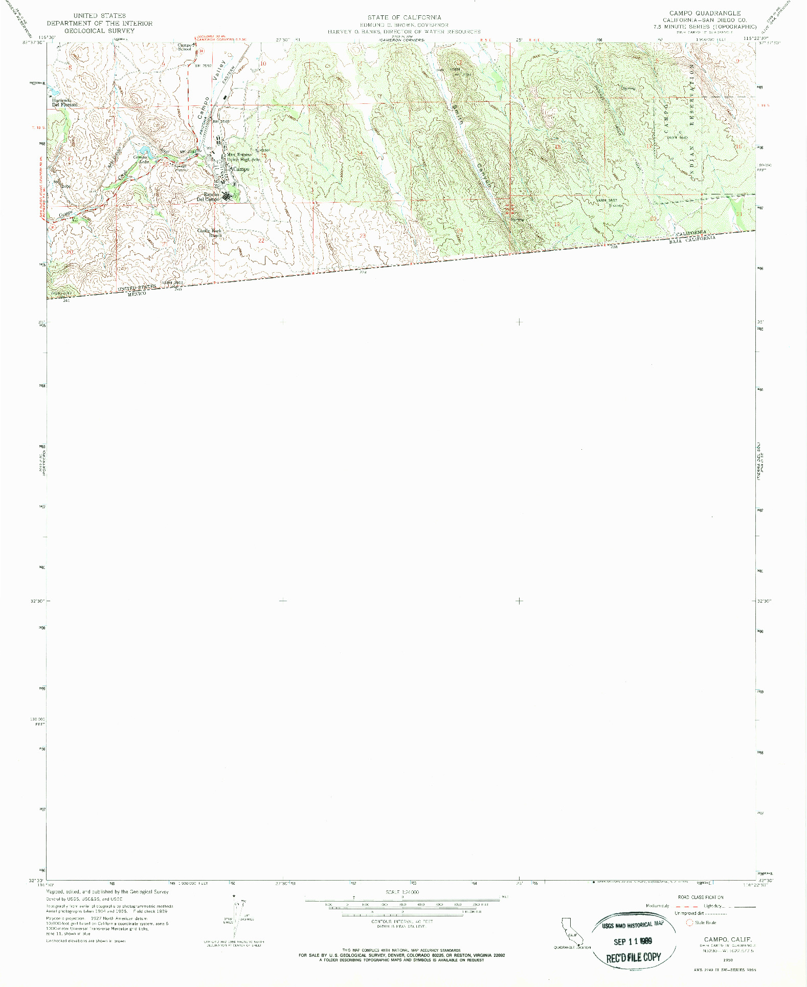 USGS 1:24000-SCALE QUADRANGLE FOR CAMPO, CA 1959