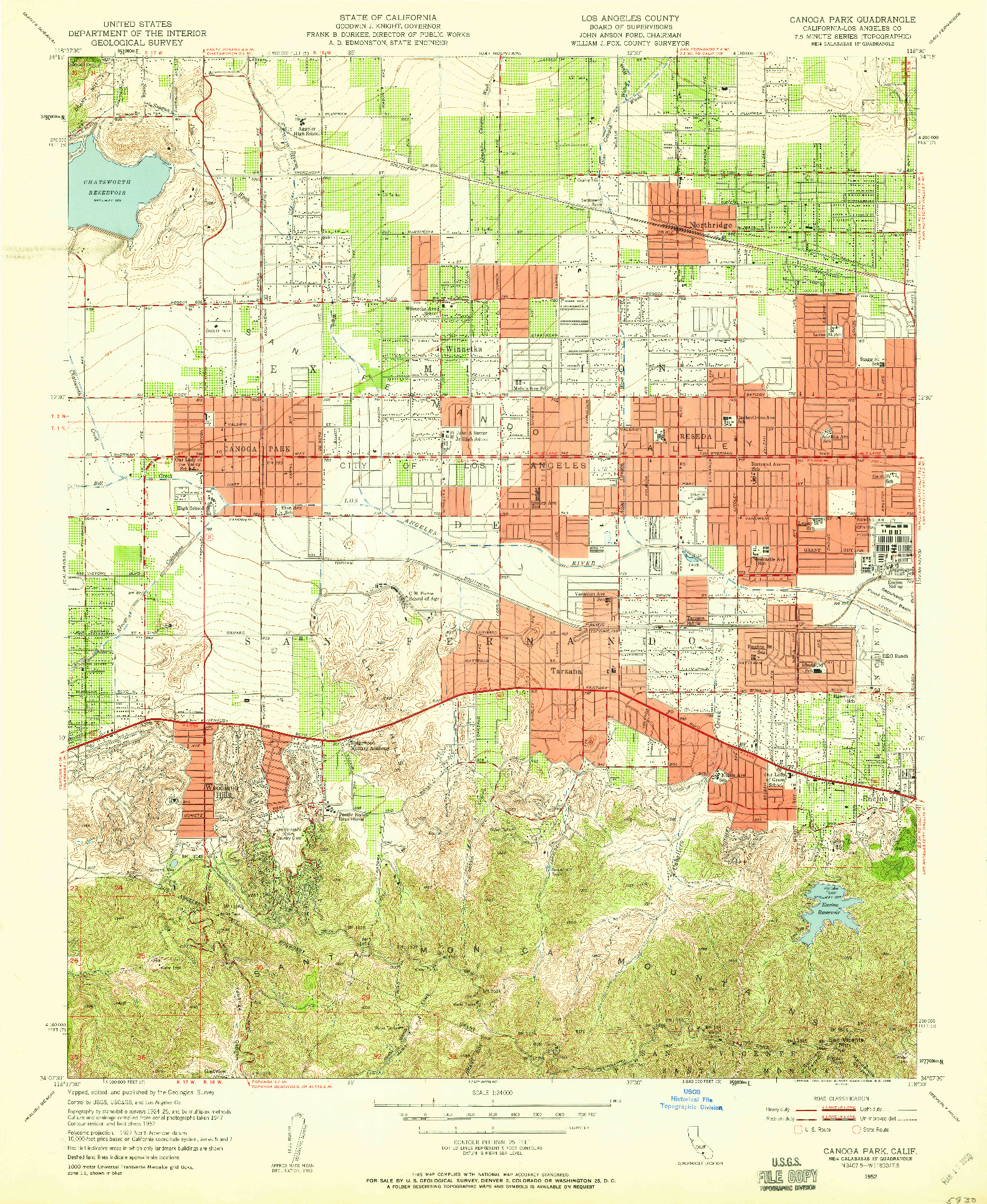 USGS 1:24000-SCALE QUADRANGLE FOR CANOGA PARK, CA 1952