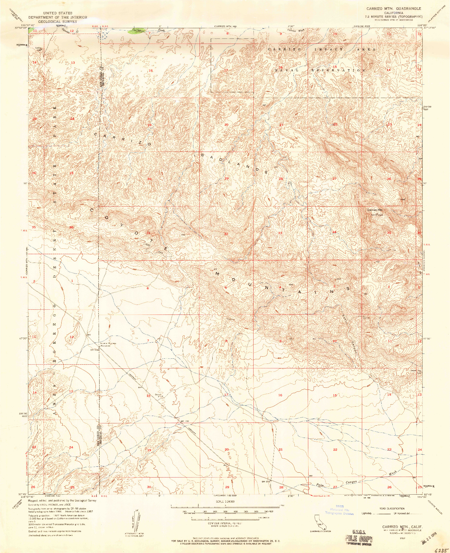 USGS 1:24000-SCALE QUADRANGLE FOR CARRIZO MTN, CA 1957