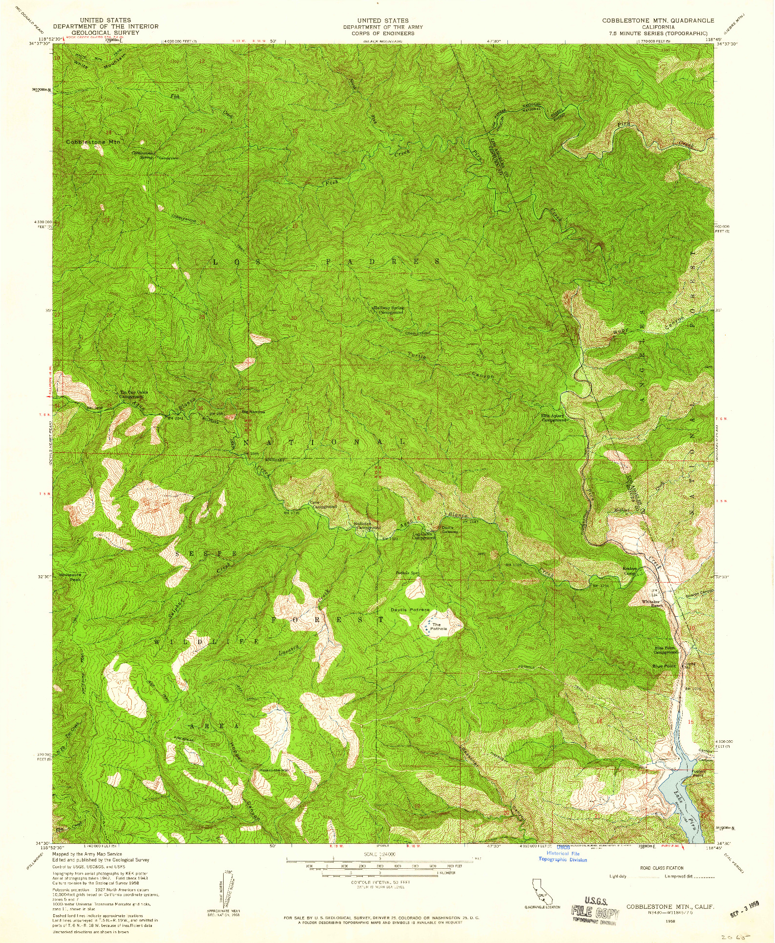 USGS 1:24000-SCALE QUADRANGLE FOR COBBLESTONE MTN, CA 1958