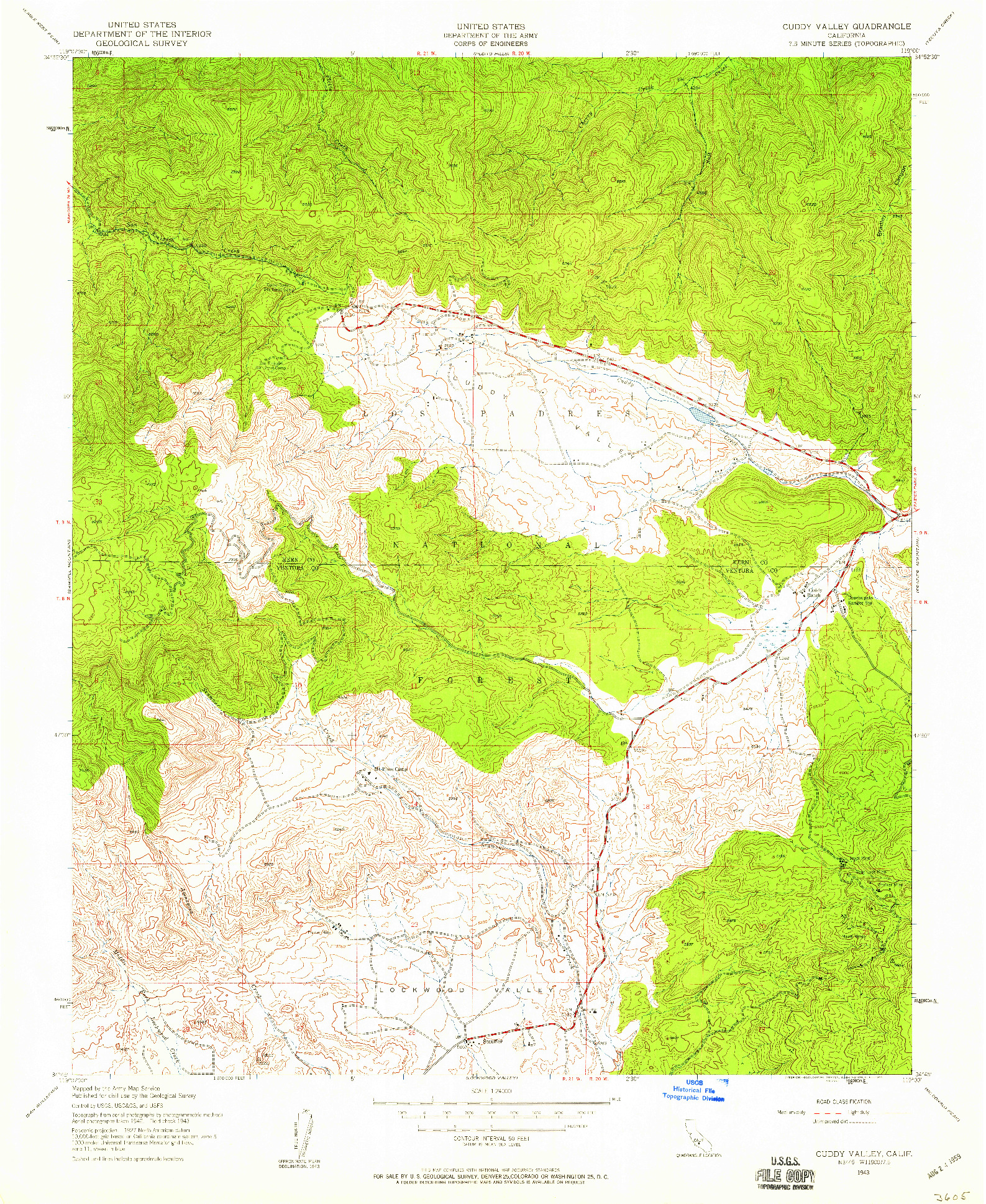 USGS 1:24000-SCALE QUADRANGLE FOR CUDDY VALLEY, CA 1943