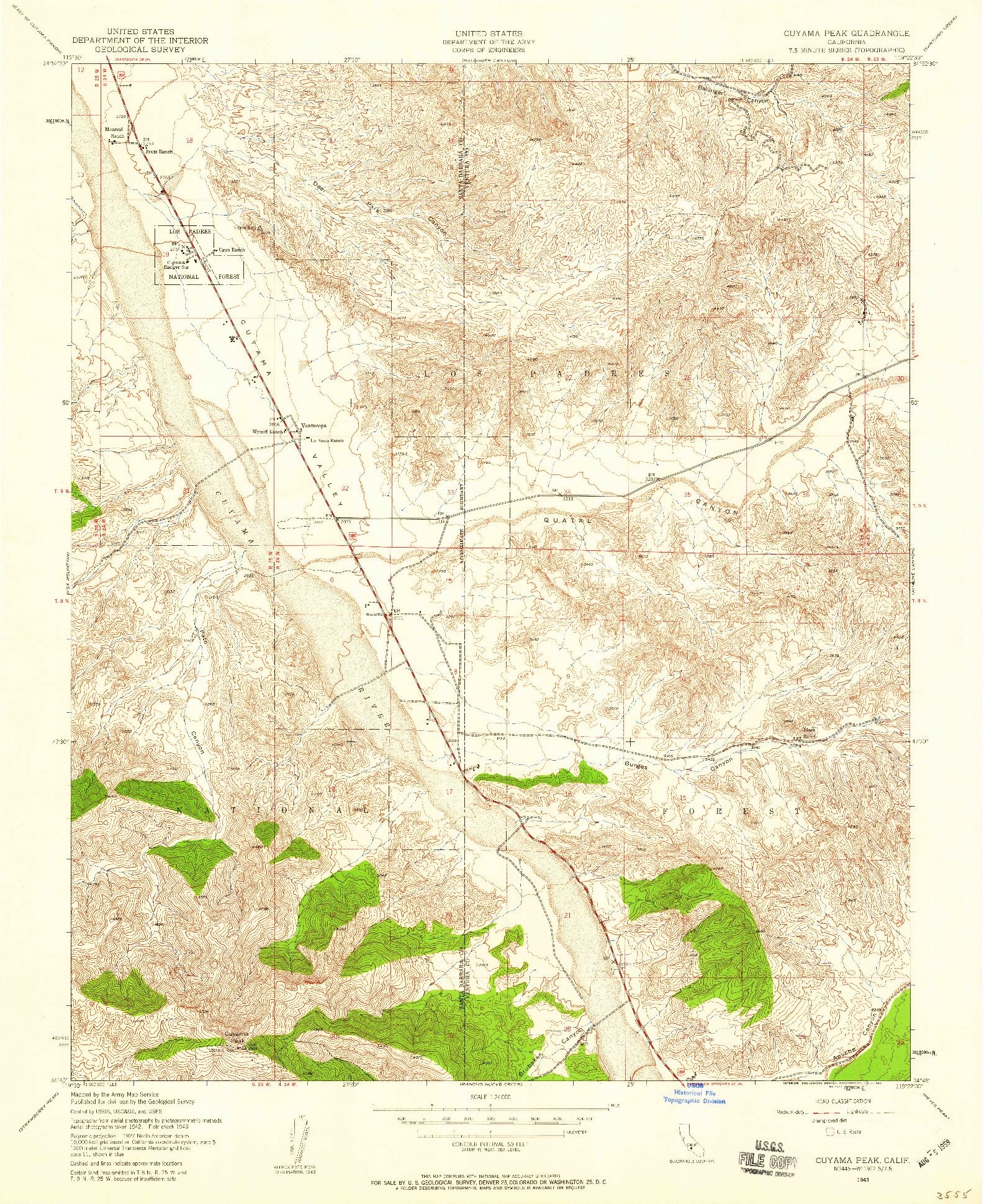 USGS 1:24000-SCALE QUADRANGLE FOR CUYAMA PEAK, CA 1943