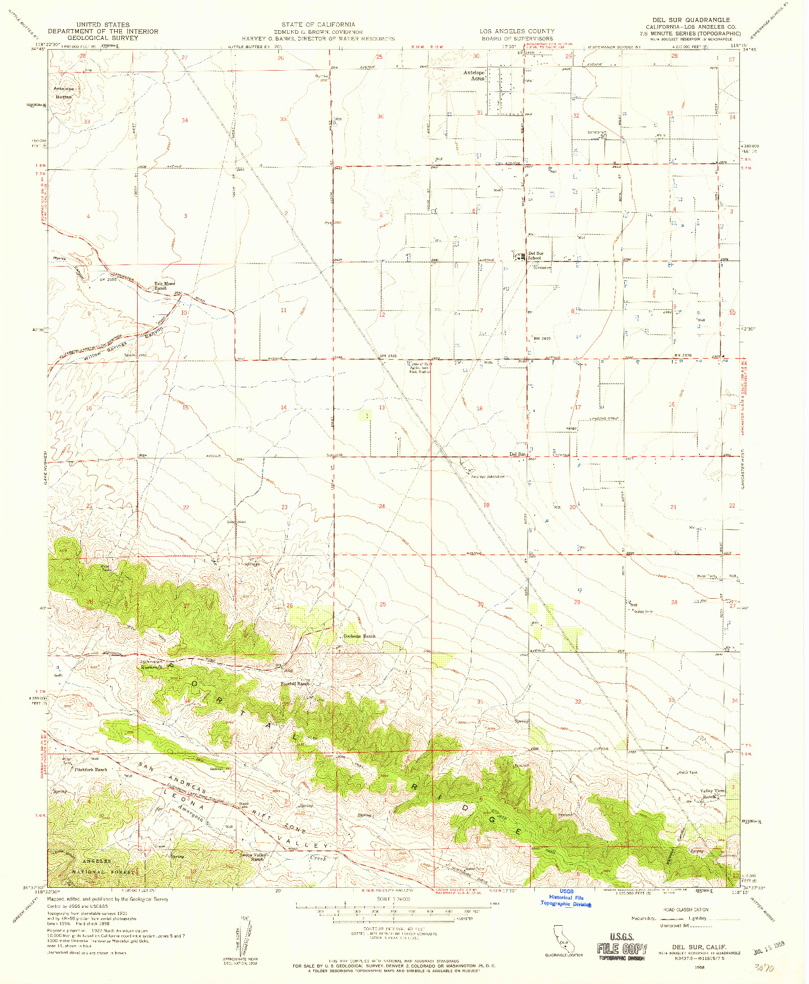USGS 1:24000-SCALE QUADRANGLE FOR DEL SUR, CA 1958