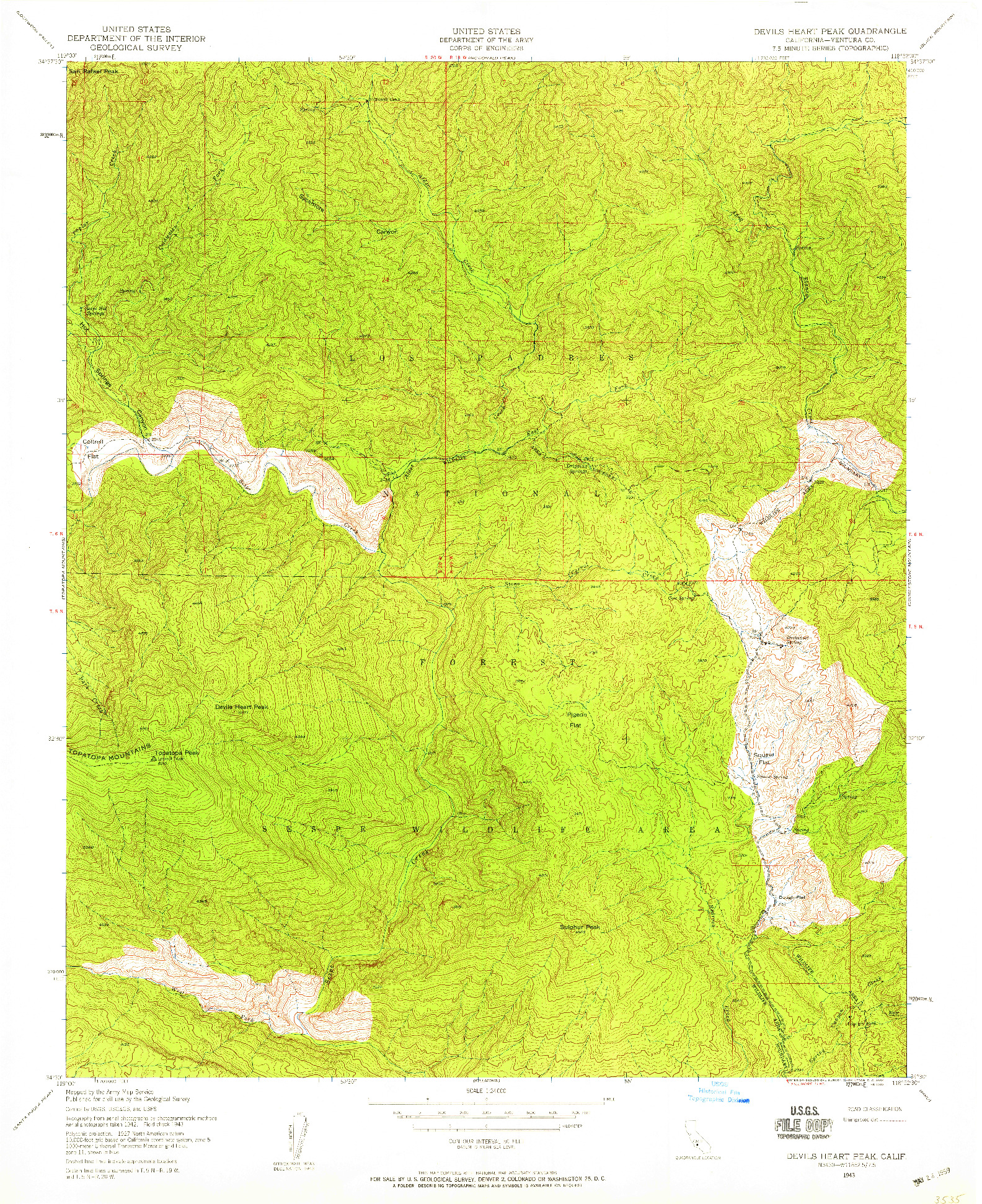 USGS 1:24000-SCALE QUADRANGLE FOR DEVILS HEART PEAK, CA 1943