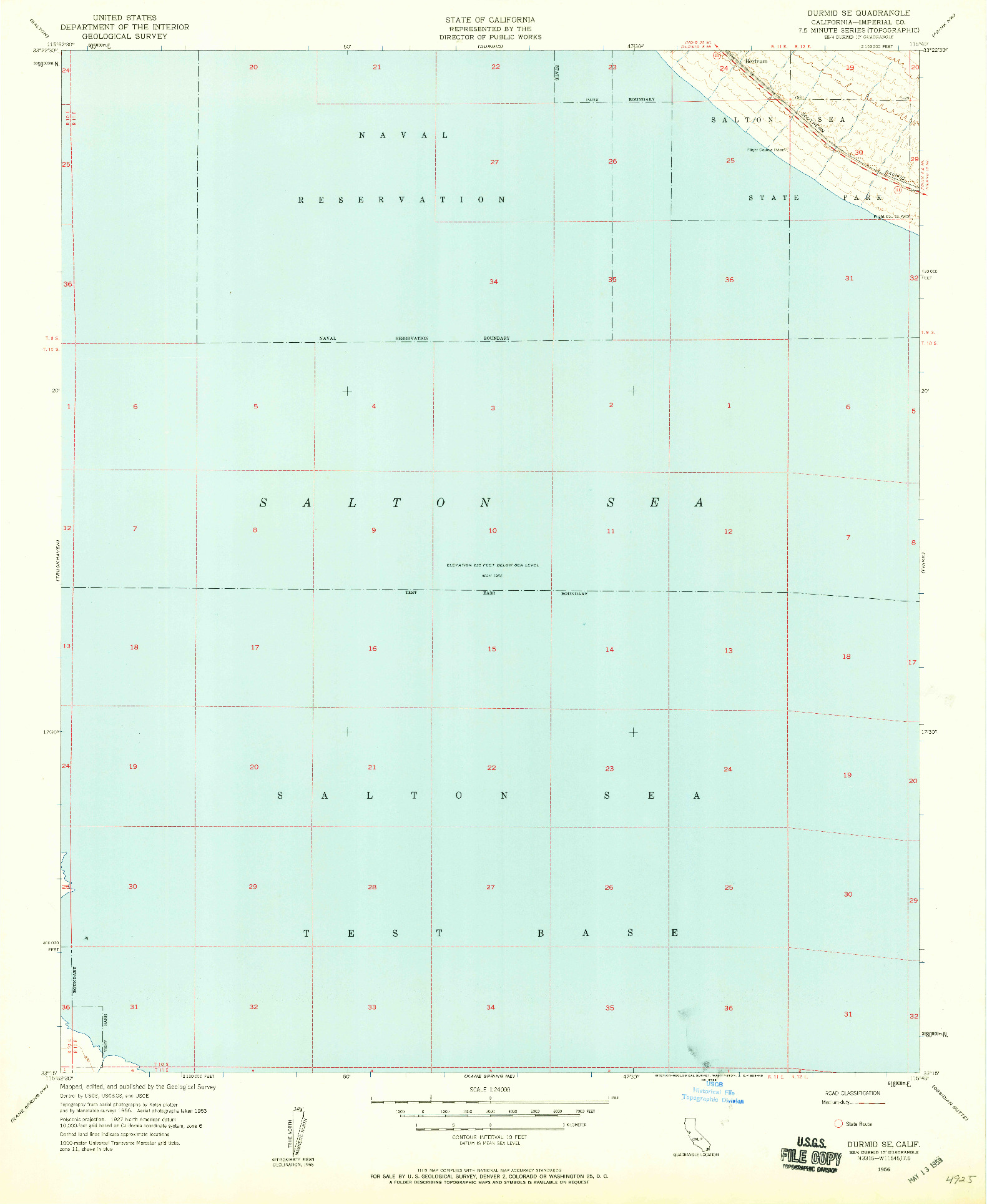 USGS 1:24000-SCALE QUADRANGLE FOR DURMID SE, CA 1956