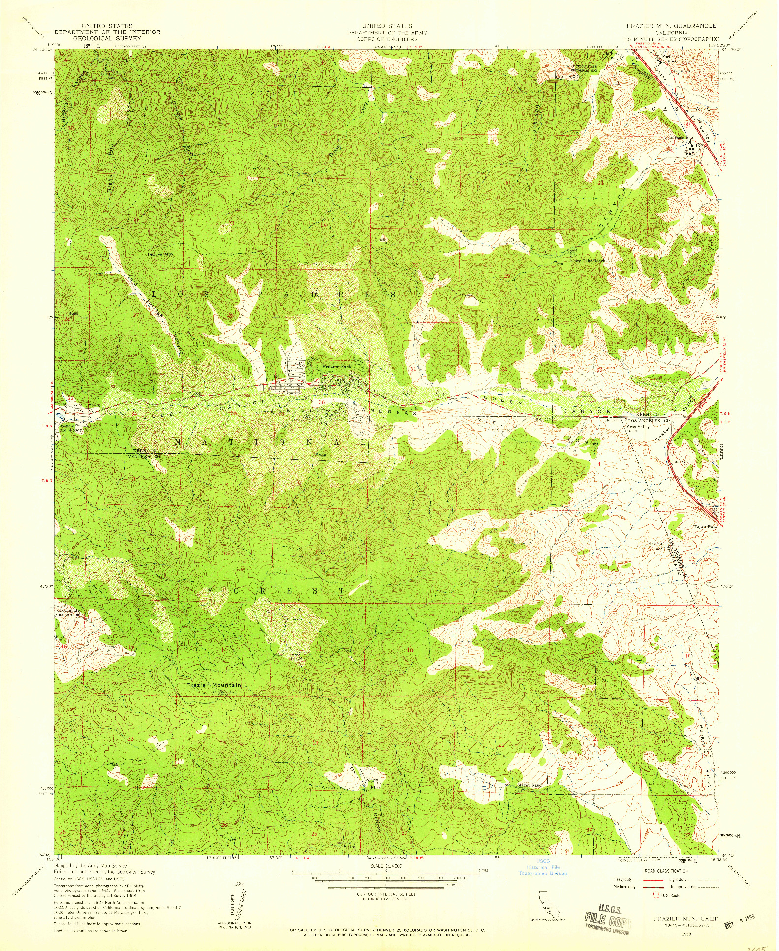 USGS 1:24000-SCALE QUADRANGLE FOR FRAZIER MTN, CA 1958