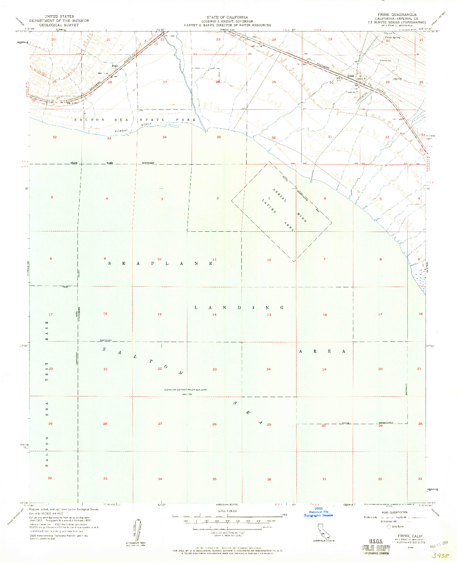 USGS 1:24000-SCALE QUADRANGLE FOR FRINK, CA 1956