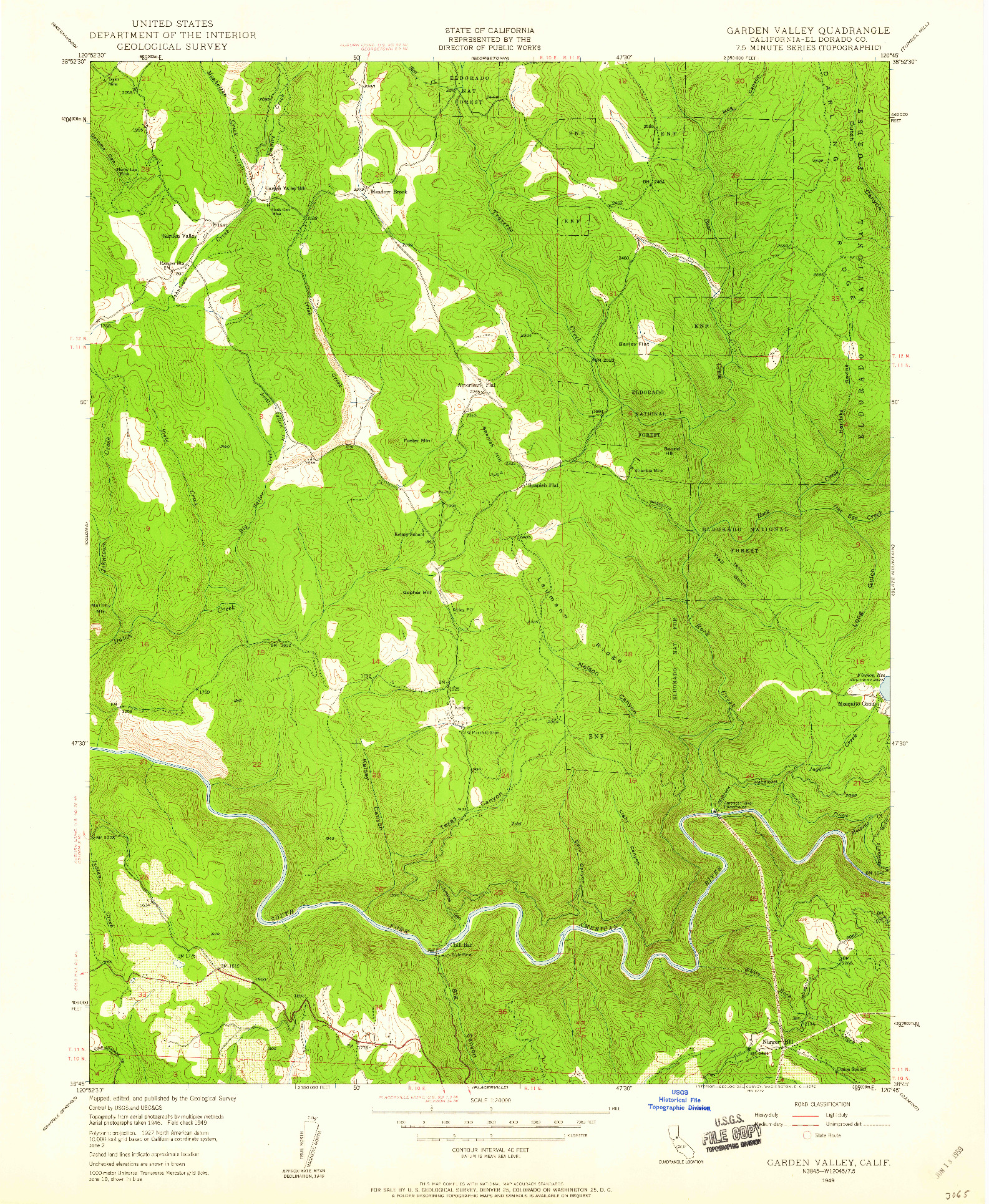 USGS 1:24000-SCALE QUADRANGLE FOR GARDEN VALLEY, CA 1949