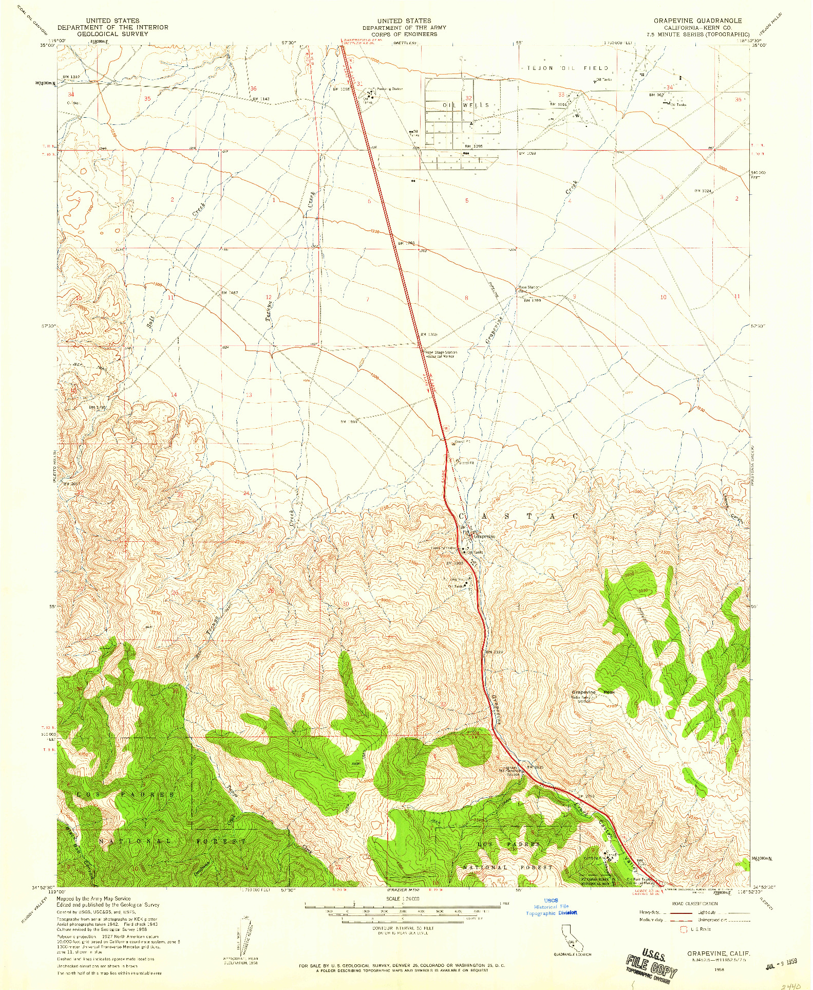 USGS 1:24000-SCALE QUADRANGLE FOR GRAPEVINE, CA 1958