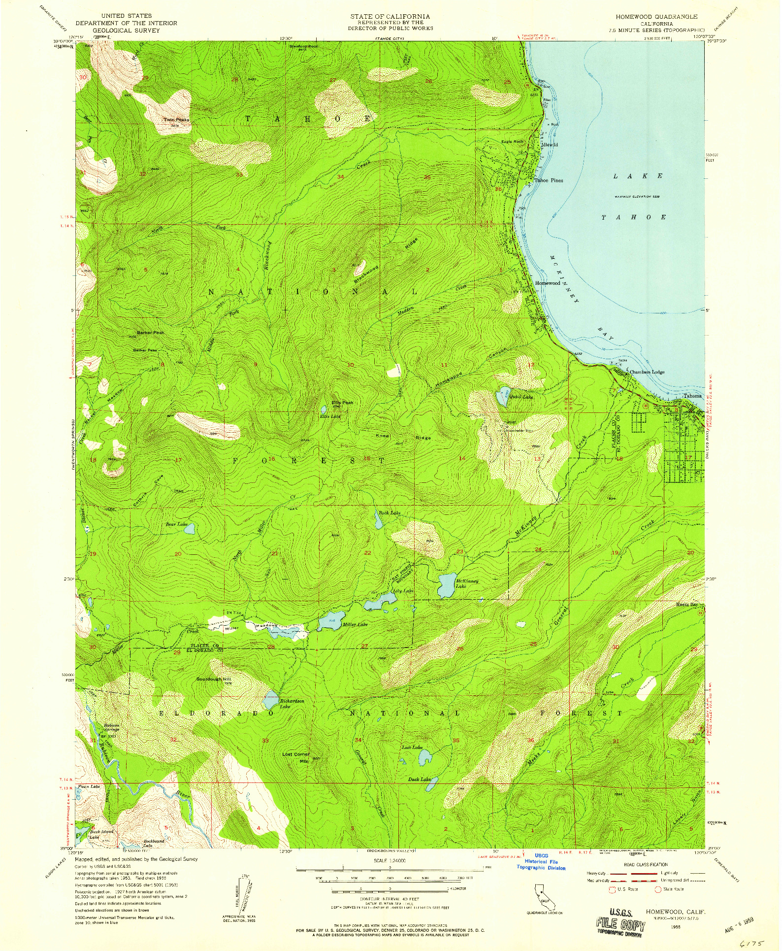 USGS 1:24000-SCALE QUADRANGLE FOR HOMEWOOD, CA 1955