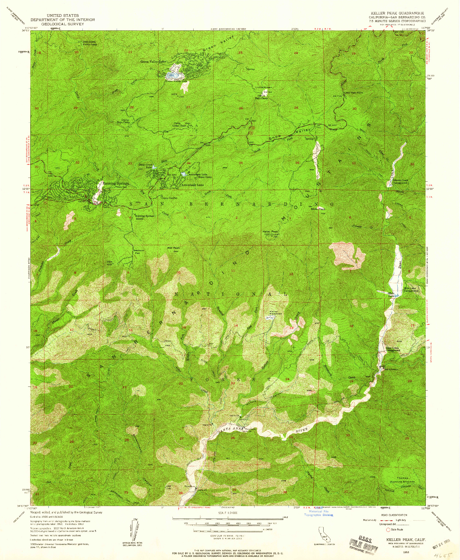 USGS 1:24000-SCALE QUADRANGLE FOR KELLER PEAK, CA 1953