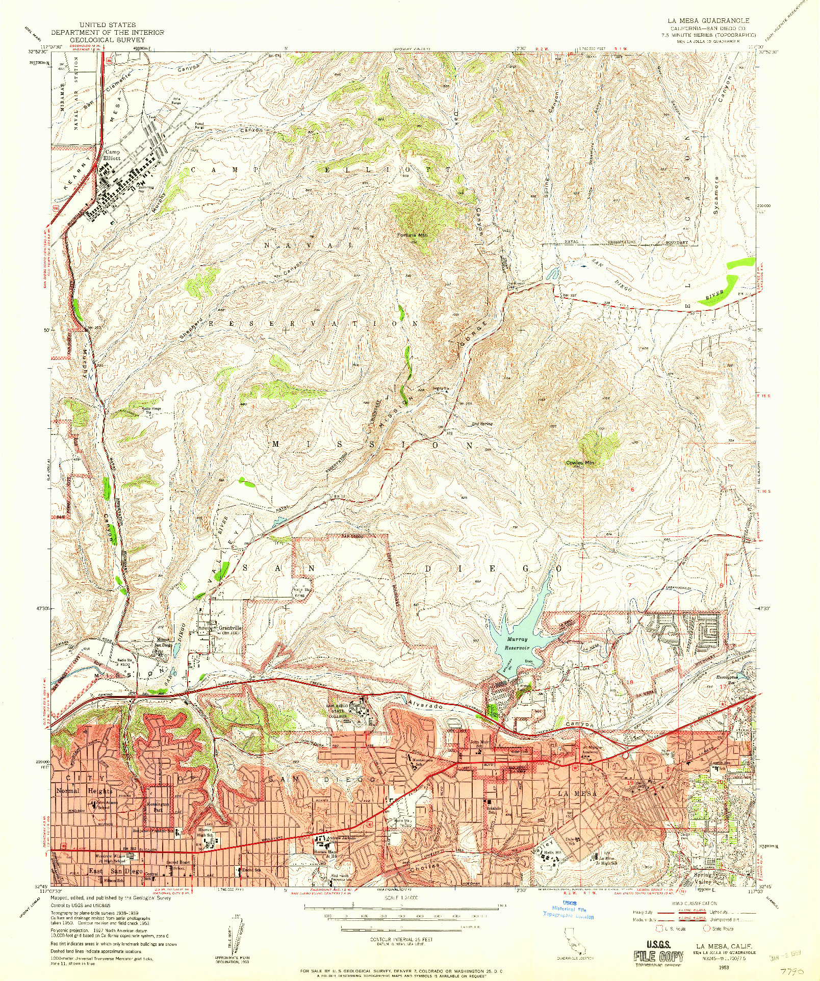 USGS 1:24000-SCALE QUADRANGLE FOR LA MESA, CA 1953