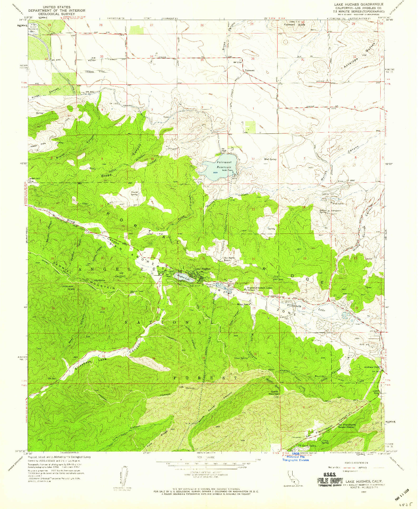 USGS 1:24000-SCALE QUADRANGLE FOR LAKE HUGHES, CA 1957