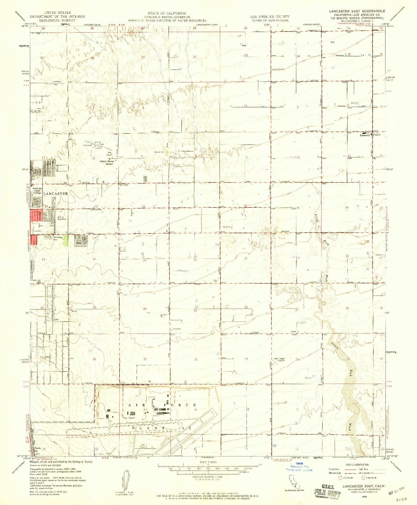 USGS 1:24000-SCALE QUADRANGLE FOR LANCASTER EAST, CA 1958