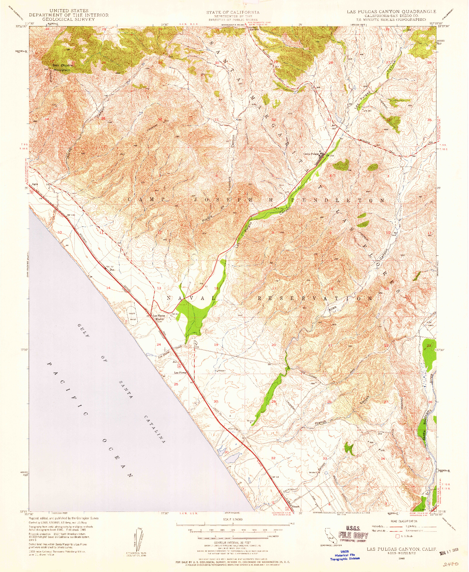USGS 1:24000-SCALE QUADRANGLE FOR LAS PULGAS CANYON, CA 1948